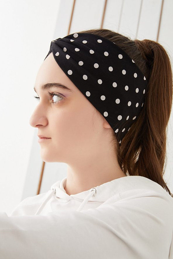 Siyah Puantiye Çocuk Genç Bandana Saç Bandı ekstra yumuşak Esnek doğal %100 pamuklu Penye - 2