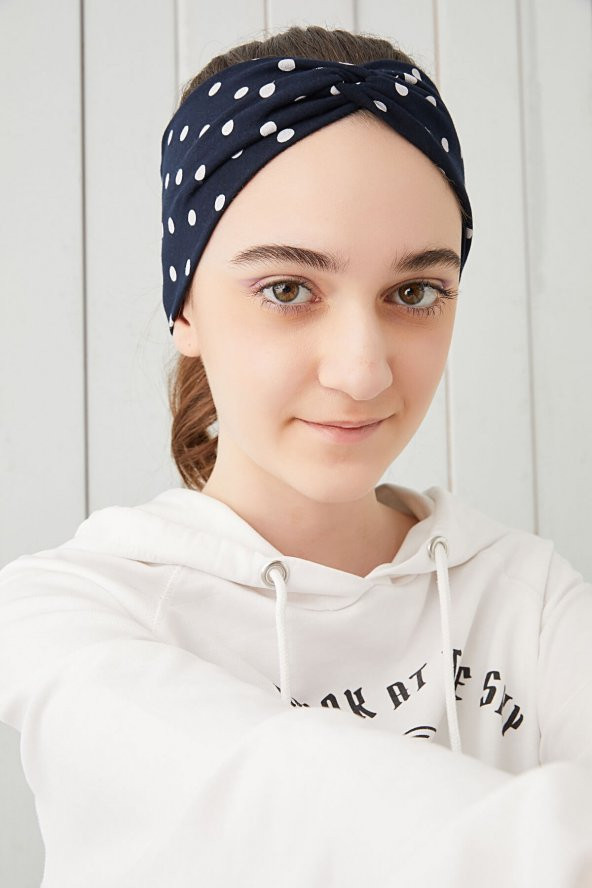 Lacivert  Puantiye Çocuk Genç Bandana Saç Bandı ekstra yumuşak Esnek doğal %100 pamuklu Penye - 3