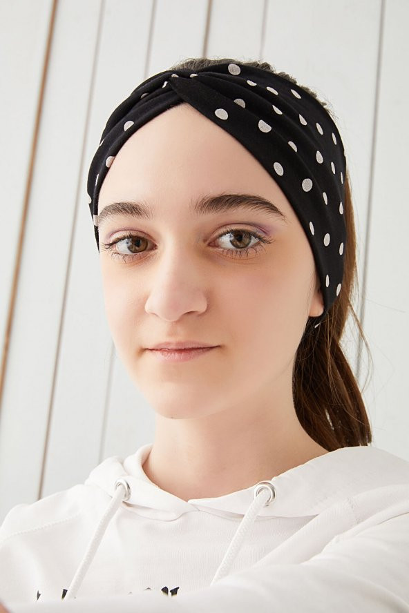 Siyah Puantiye Çocuk Genç Bandana Saç Bandı ekstra yumuşak Esnek doğal %100 pamuklu Penye - 3