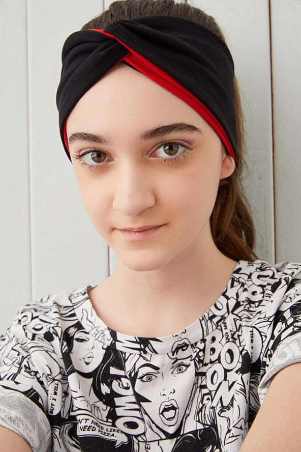 Siyah Kırmızı Çocuk Genç Bandana Saç Bandı ekstra yumuşak Esnek doğal %100 pamuklu Penye - 6