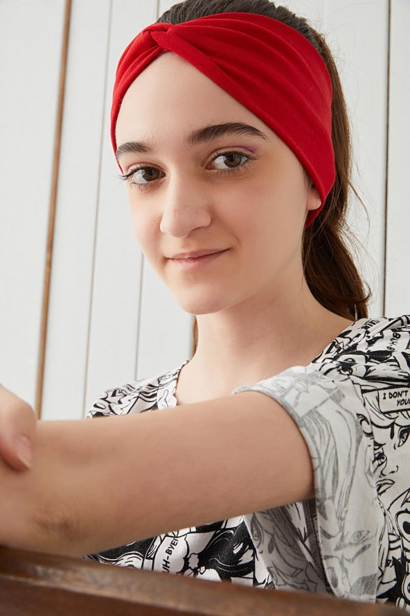 Kırmızı Çocuk Genç Bandana Saç Bandı ekstra yumuşak Esnek doğal %100 pamuklu Penye - 2