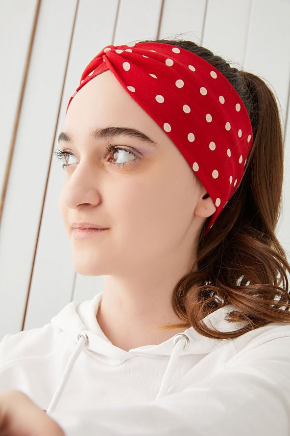 Kırmızı Puantiye Çocuk Genç Bandana Saç Bandı ekstra yumuşak Esnek doğal %100 pamuklu Penye - 2