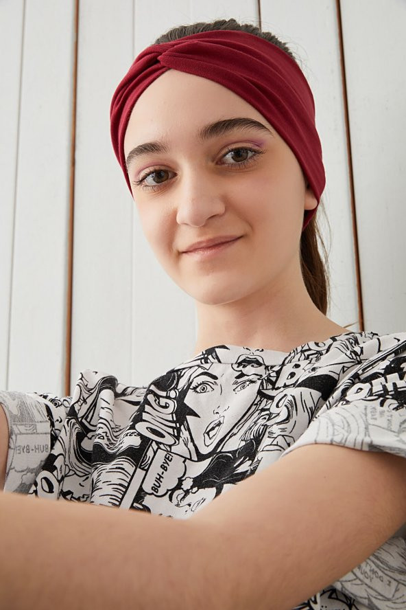 Bordo Çocuk Genç Bandana Saç Bandı ekstra yumuşak Esnek doğal %100 pamuklu Penye - 4