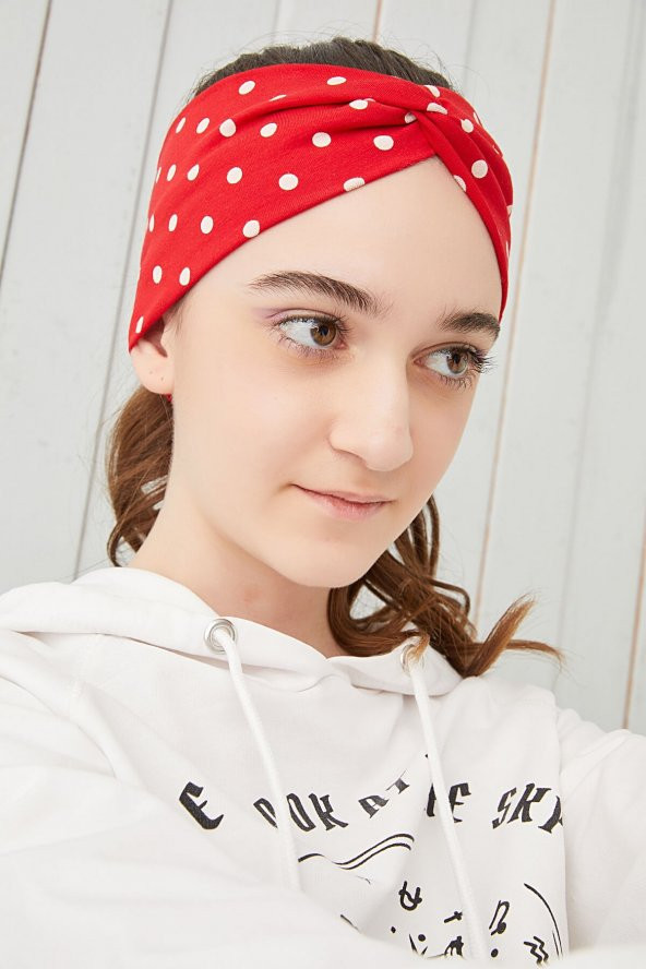 Kırmızı Puantiye Çocuk Genç Bandana Saç Bandı ekstra yumuşak Esnek doğal %100 pamuklu Penye - 3
