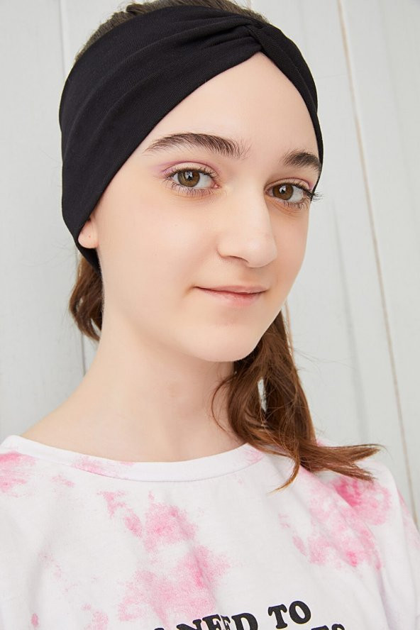 Siyah Çocuk Genç Bandana Saç Bandı ekstra yumuşak Esnek doğal %100 pamuklu Penye - 2