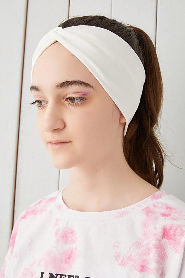Beyaz Çocuk Genç Bandana Saç Bandı ekstra yumuşak Esnek doğal %100 pamuklu Penye - 2
