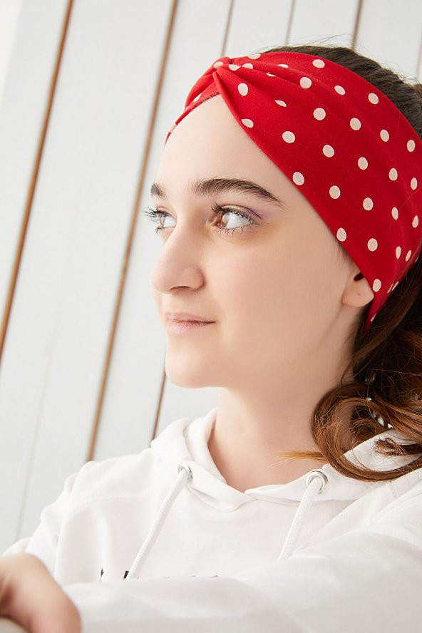Kırmızı Puantiye Çocuk Genç Bandana Saç Bandı ekstra yumuşak Esnek doğal %100 pamuklu Penye - 4