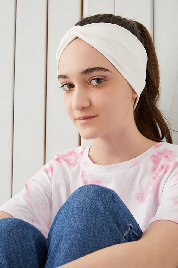Beyaz Çocuk Genç Bandana Saç Bandı ekstra yumuşak Esnek doğal %100 pamuklu Penye - 4