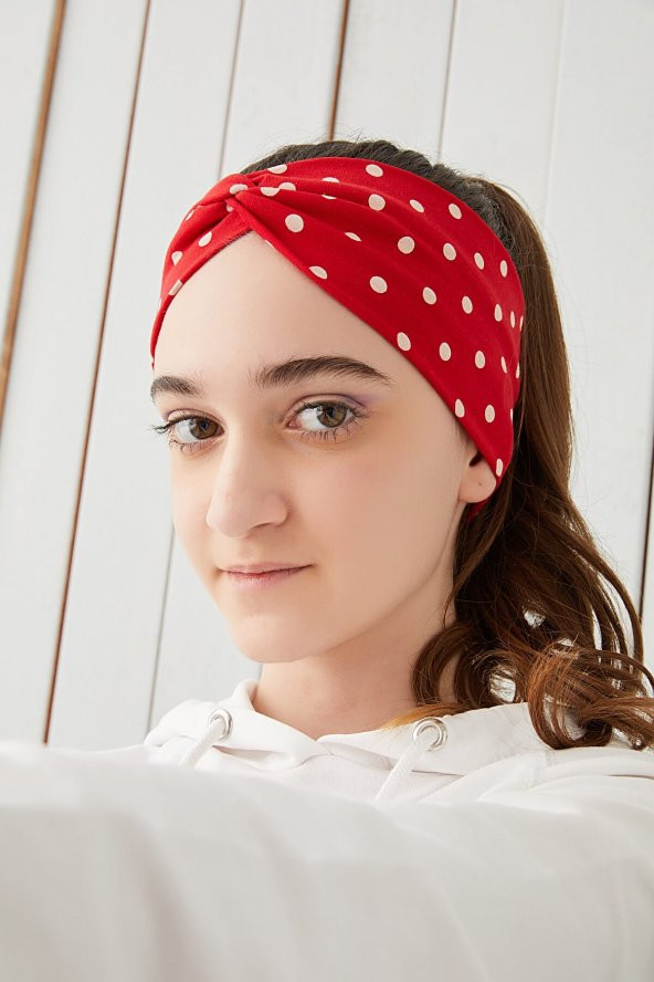 Kırmızı Puantiye Çocuk Genç Bandana Saç Bandı ekstra yumuşak Esnek doğal %100 pamuklu Penye - 5