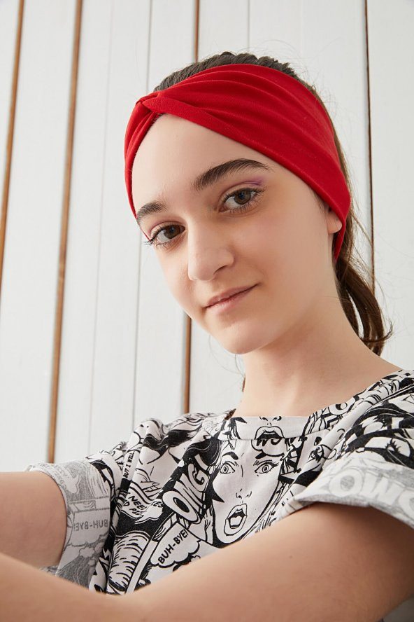 Kırmızı Çocuk Genç Bandana Saç Bandı ekstra yumuşak Esnek doğal %100 pamuklu Penye - 4