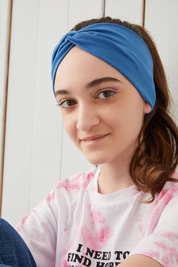 Derin Mavi Çocuk Genç Bandana Saç Bandı ekstra yumuşak Esnek doğal %100 pamuklu Penye ürün görseli 1