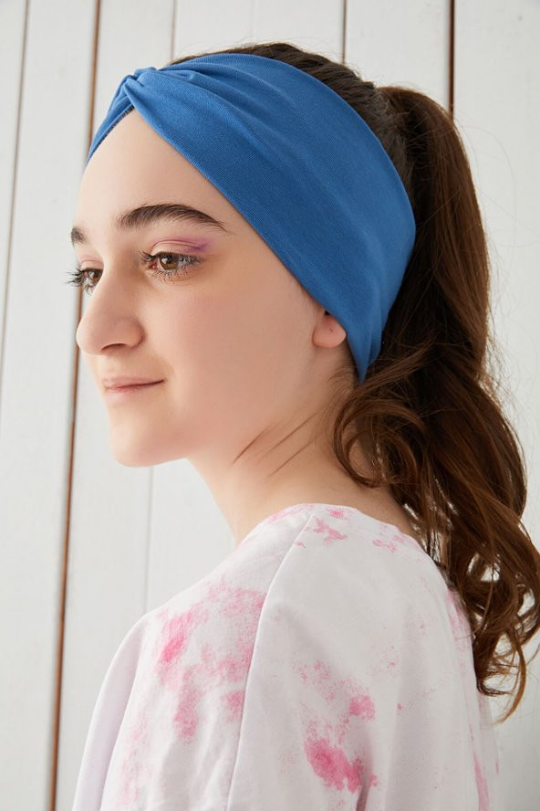 Derin Mavi Çocuk Genç Bandana Saç Bandı ekstra yumuşak Esnek doğal %100 pamuklu Penye - 2