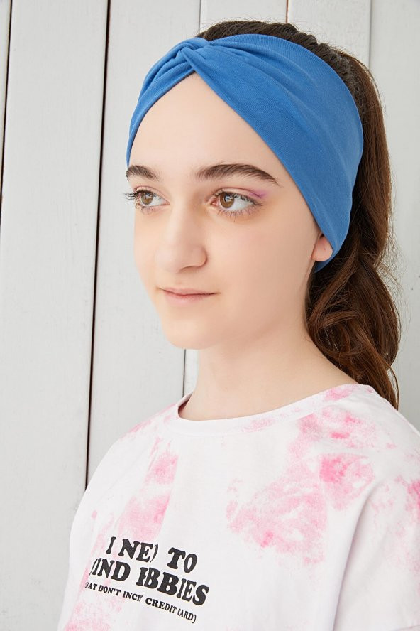 Derin Mavi Çocuk Genç Bandana Saç Bandı ekstra yumuşak Esnek doğal %100 pamuklu Penye - 3