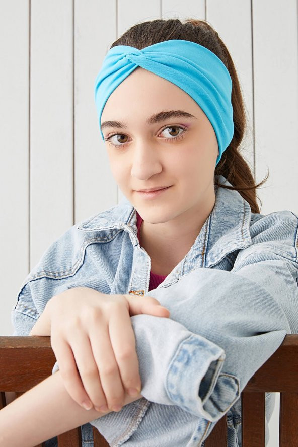 Okyanus Mavi Çocuk Genç Bandana Saç Bandı ekstra yumuşak Esnek doğal %100 pamuklu Penye - 3