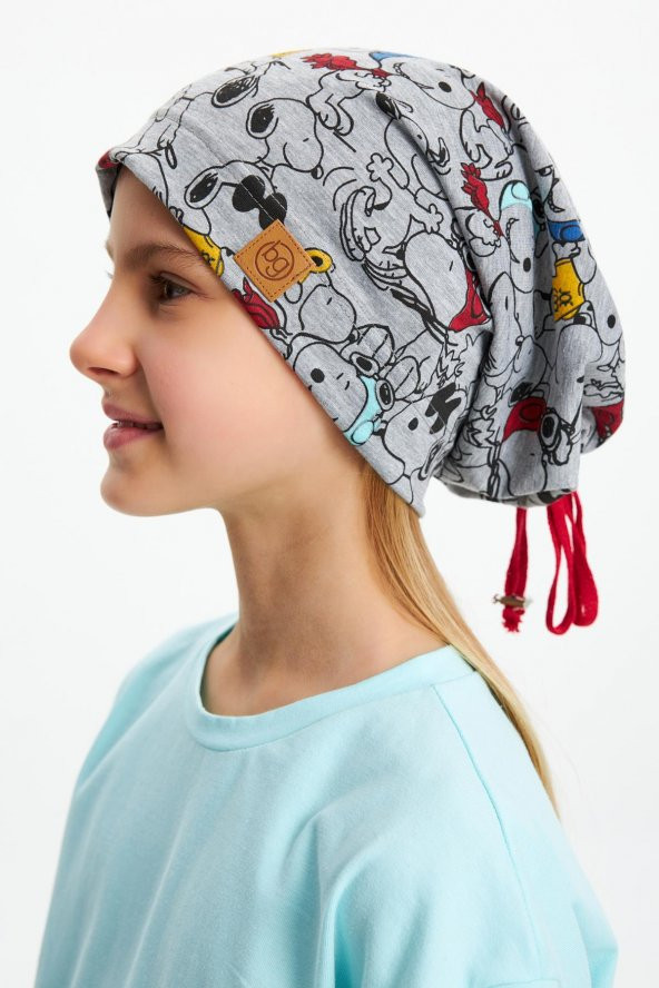 Açık Gri Kız Bebek Çocuk Genç Renkli figürlü 4 mevsim Şapka Bere %100 pamuklu penye ürün görseli 1