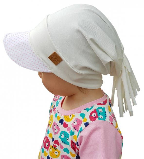 Babygiz %100 Pamuklu,El yapımı,Ekstra Yumuşak Kız Bebek Çocuk beyaz ekru Şapka Bere - 2
