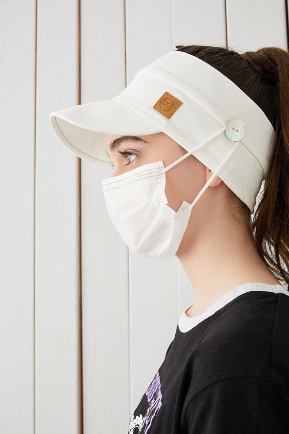 Beyaz Çocuk Genç Maske Takılabilir Tenis Yazlık vizyerli spor şapka yumuşak pamuklu Penye - 3