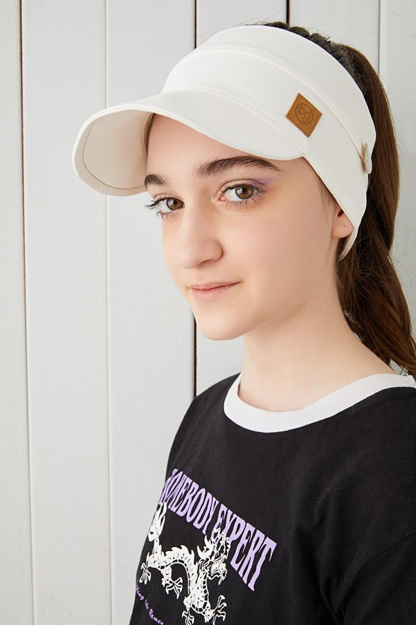 Beyaz Çocuk Genç Maske Takılabilir Tenis Yazlık vizyerli spor şapka yumuşak pamuklu Penye - 4
