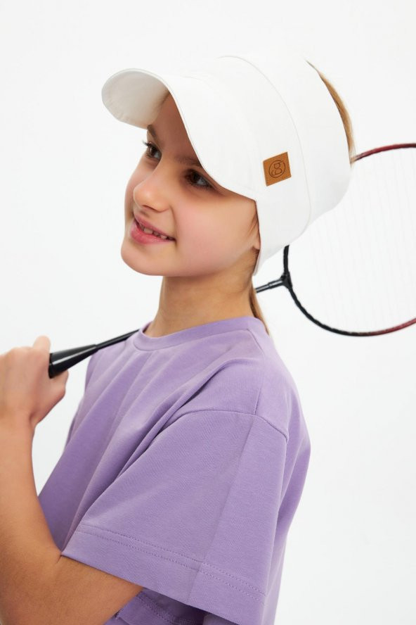 Beyaz Kız UV Korumalı Katlanabilir Üstü Açık Yumuşak Siperli %100 Pamuklu Penye Tenis Vizör Şapka - 3