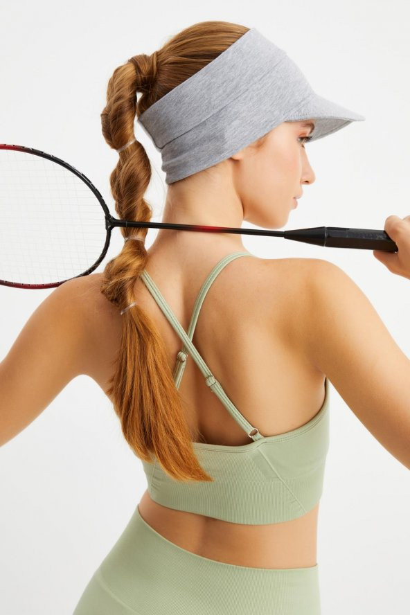 Açık Gri Kız UV Korumalı Katlanabilir Üstü Açık Yumuşak Siperli %100 Pamuklu Penye Tenis Vizör Şapka - 7