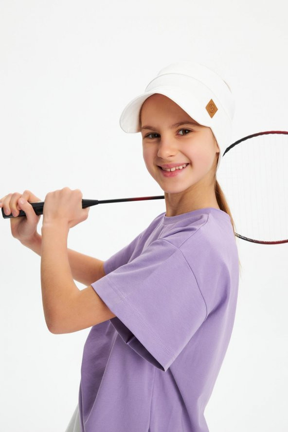 Beyaz Kız UV Korumalı Katlanabilir Üstü Açık Yumuşak Siperli %100 Pamuklu Penye Tenis Vizör Şapka