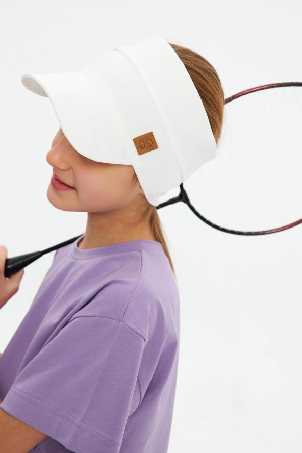 Beyaz Kız UV Korumalı Katlanabilir Üstü Açık Yumuşak Siperli %100 Pamuklu Penye Tenis Vizör Şapka - 2