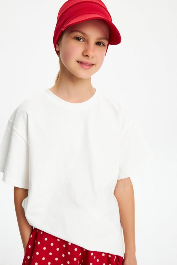 Kırmızı Kız UV Korumalı Katlanabilir Üstü Açık Yumuşak Siperli %100 Pamuklu Penye Tenis Vizör Şapka - Resim 3