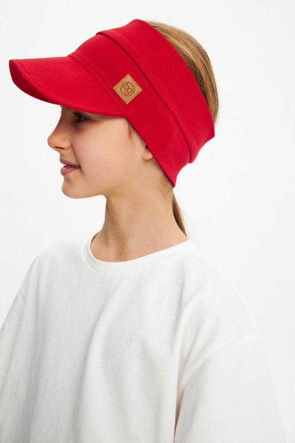 Kırmızı Kız UV Korumalı Katlanabilir Üstü Açık Yumuşak Siperli %100 Pamuklu Penye Tenis Vizör Şapka - Resim 4