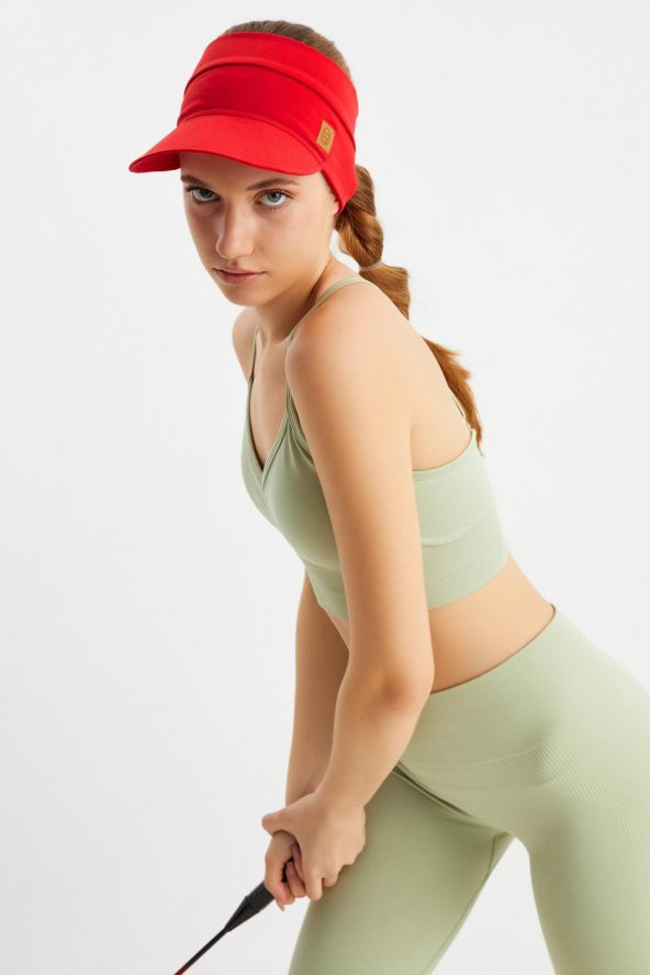 Kırmızı Kız UV Korumalı Katlanabilir Üstü Açık Yumuşak Siperli %100 Pamuklu Penye Tenis Vizör Şapka - Resim 5