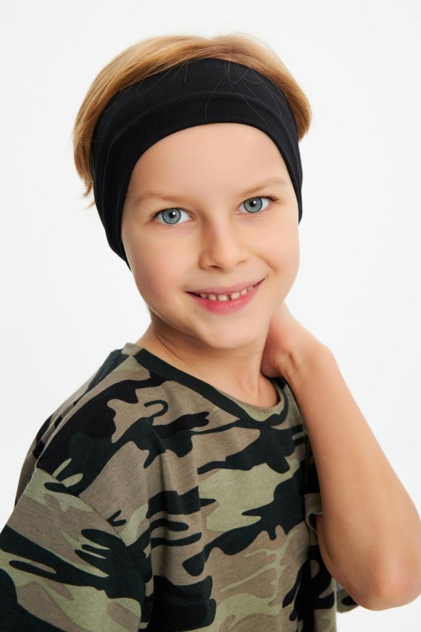 Siyah Erkek Pamuklu Penye, Kaymaz, Terletmez, Ultra Hafif,  Esnek Saç Bandı Bandana - 8