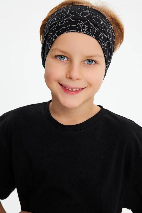 Siyah Erkek Pamuklu Penye, Kaymaz, Terletmez, Ultra Hafif,  Esnek Desenli Saç Bandı Bandana - 4