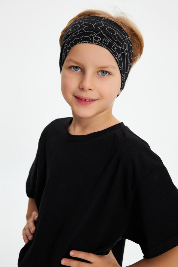 Siyah Erkek Pamuklu Penye, Kaymaz, Terletmez, Ultra Hafif,  Esnek Desenli Saç Bandı Bandana - 5