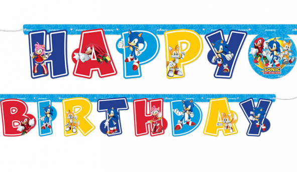 Sonic Temalı Happy Bırthday Banner 2.10 cm