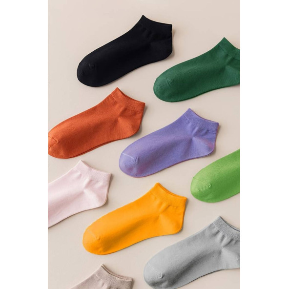 Kadın Renkli (5 Çift) Likralı Pamuklu Penye Patik Çorap - 3