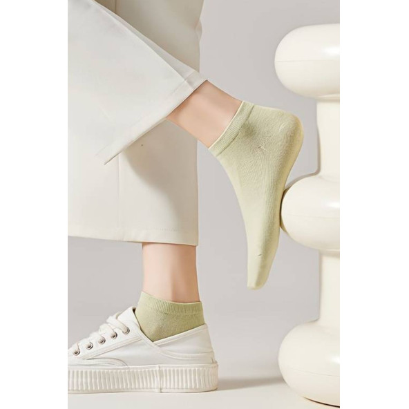 Kadın Renkli (5 Çift) Likralı Pamuklu Penye Patik Çorap - 4