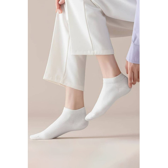 Kadın Renkli (5 Çift) Likralı Pamuklu Penye Patik Çorap - 8