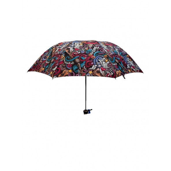 8Telli Müzik Desenli Şemsiye Rüzgar Korumalı Yarasa şemsiye