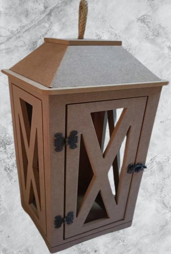 Hobi Adn 90236 Dekoratif Fenerlik Kare CNC Kesim Ahşap MDF Eskitme Menteşe El Yapım - 8