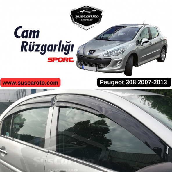 Peugeot 308 2007-2013 Uyumlu Mugen Cam Rüzgarlığı Seti Piano Black 4lü İthal