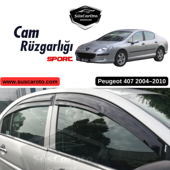 Peugeot 407 2004-2010 Uyumlu Mugen Cam Rüzgarlığı Seti Piano Black 4lü İthal
