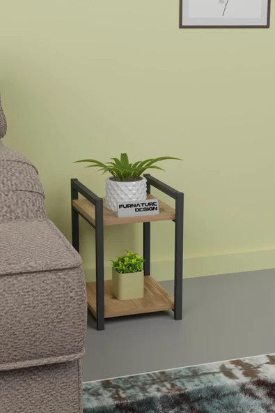 Metal Ahşap Dekoratif Çok Amaçlı Raf 2 Katlı Banyo Mutfak Rafı Çiçeklik Organizer Atlantik Çam - 3