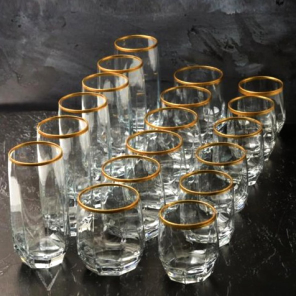 Lav Yaldızlı Diamond Bardak Tarkımı Seti 18 Parça Set - 5