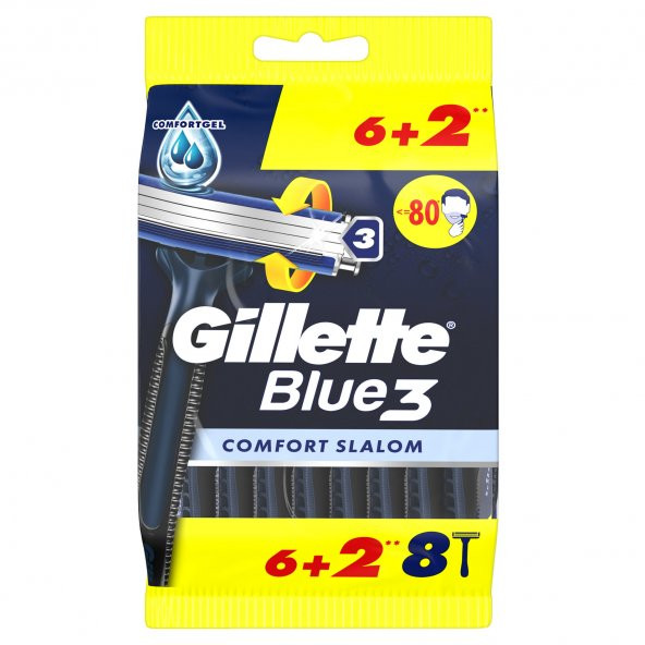 Gillette Blue3 Comfort Slalom 6+2li Kullan At Tıraş Bıçağı 6 Adet