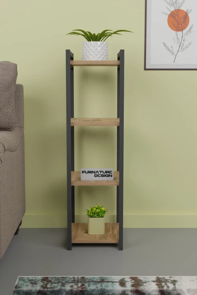 Metal Ahşap Dekoratif Çok Amaçlı Raf 4 Katlı Banyo Mutfak Rafı Çiçeklik Organizer Atlantik Çam - 2