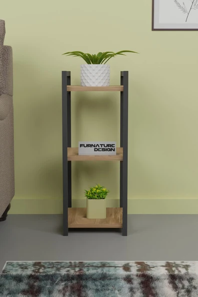 Metal Ahşap Dekoratif Çok Amaçlı Raf 3 Katlı Banyo Mutfak Rafı Çiçeklik Organizer Atlantik Çam - 2