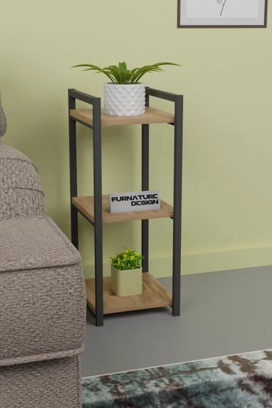 Metal Ahşap Dekoratif Çok Amaçlı Raf 3 Katlı Banyo Mutfak Rafı Çiçeklik Organizer Atlantik Çam - 3