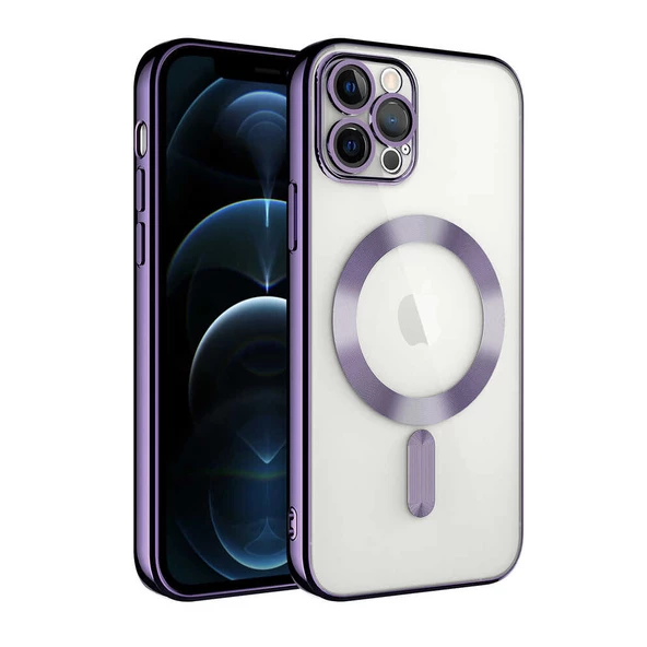 iPhone 13 Pro Kılıf Magsafe Özellikli Metal Lazer Silikon Kapak - 6