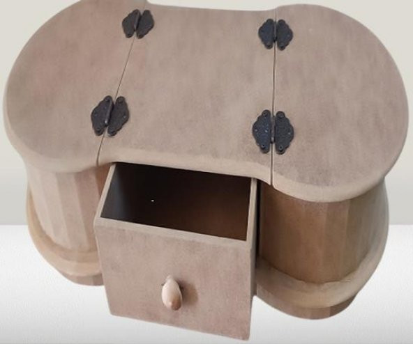 Hobi Adn 90239 Dekoratif Kapaklı Kutu Tek Çekmece Ahşap MDF HAM MODEL El Yapım