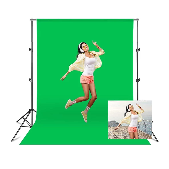 Cazipshop Ürün Çekimi Fotoğraf Ve Stüdyo Çekimleri Için Yeşil Fon Perde + Stant 2x3 Metre Stand+fon Perde Set ürün görseli
