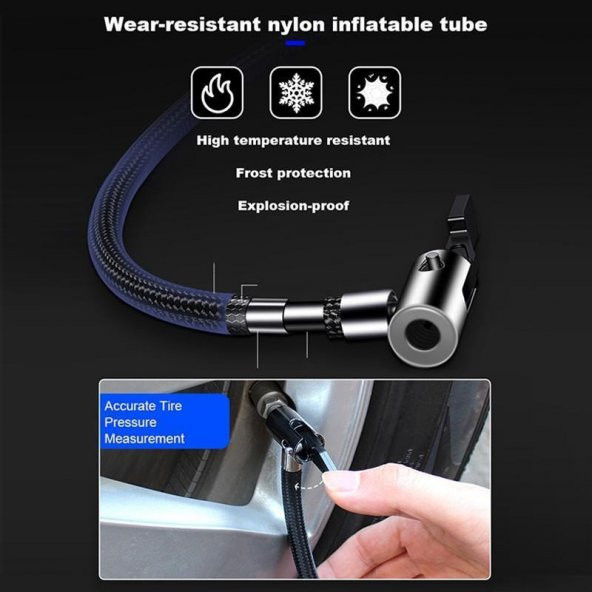 Coofbe Led Göstergeli Işıklı 120W 2000Mah Şarjlı Kablosuz Taşınabilir Lastik Pompası Komprosor - 3